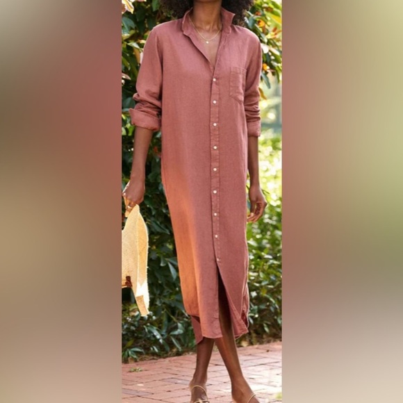 Frank & Eileen Rory Maxi Shirtdress Linen Mauve Size XXS - Picture 2 of 10